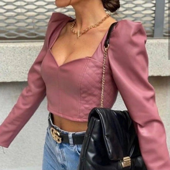 Beautiful dusty pink/mauve leather Zara top. Worn once. - Picture 1 of 4